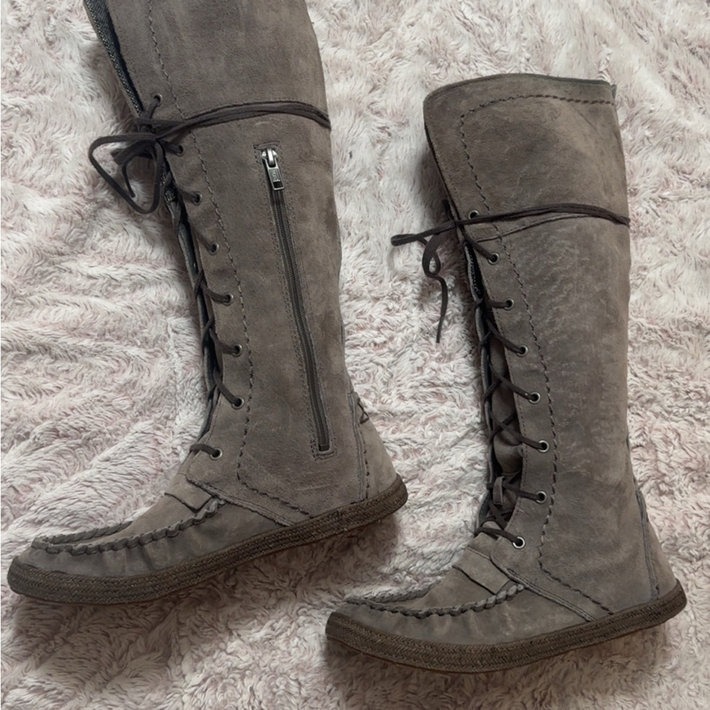 UGG Gray Lace-Up Boots with Rugged Style